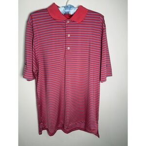 F&G Tech Mens Red Striped Golf Polo Shirt Staley Farms The Stampede Large